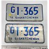 1976 Pair of Saskatchewan Canada Vintage License Plates G1-365