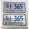 Image 1 : 1976 Pair of Saskatchewan Canada Vintage License Plates G1-365