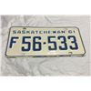 Image 1 : 1961 Saskatchewan License plate