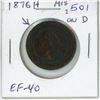 Image 1 : 1876H Canadian Victorian Large Cent. Coin is missing the Serif on D in DEI. EF-40. Scarce.