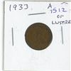 Image 1 : 1933 Canadian Small Cent. AU-50 with Traces of Lustre.