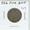 Image 1 : 1936 Canadian Silver 25 Cents. Last 25 cents issued for King George V. F-12.
