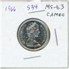 Image 1 : 1966 Canadian Silver 25 Cents MS-63 with Cameo. Bright White.