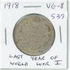 Image 1 : 1918 Canadian Silver 50 Cents. Last year of World War I. VG-8.