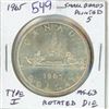 Image 1 : 1965 Small Beads Pointed 5 Canadian Silver Dollar. Type I. MS-63 with Rotated Die.