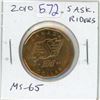 Image 1 : 2010 Saskatchewan Roughriders Loonie. MS-65 from an original roll.