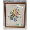 Image 1 : Embroidery "Cat and Flowers" framed picture - 21"H x 17.5"H