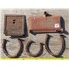 Image 1 : Antique Spencer Foundry & McCormick stove lids/covers + 3 antique horse shoes