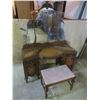 Image 1 : vintage vanity with mirror and stool - 47.5"x17"x26.5"H, plus mirror is 45"H