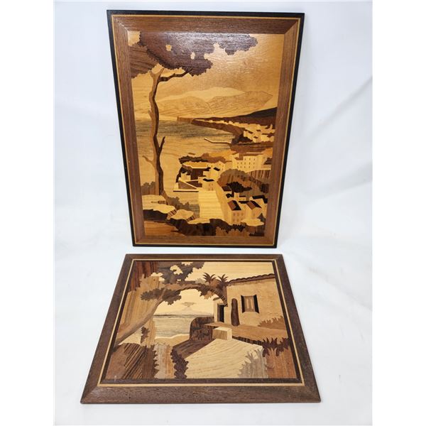 Pair of Italian Hand Made Wooden Pictures