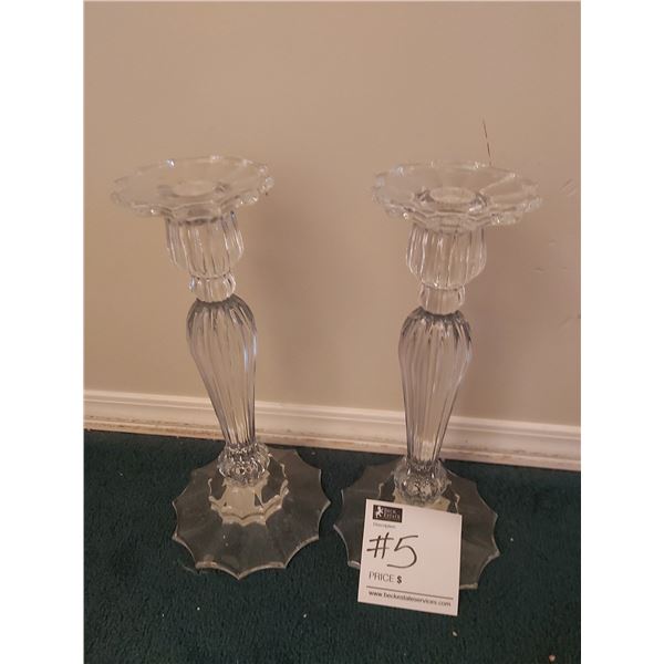 2 x Mikasa Glass Candle Sticks (12"H)