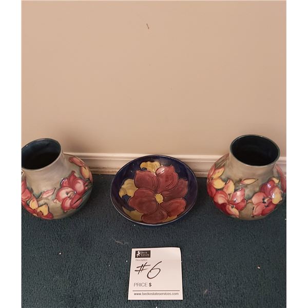 2 x Moorcroft (5"H) Vases and a Decorative Bowl