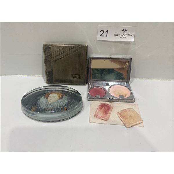 Antique Make-Up Pallet With Mirror (DO NOT USE ON FACE) & Cigarette Holder