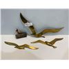 Image 1 : 3 Brass Birds Flying South & Hand Carved Teak Duck