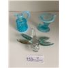 Image 1 : Antique Blue Milk Glass Cream & Sugar Bowl, Large Glass Dragonfly Ornament