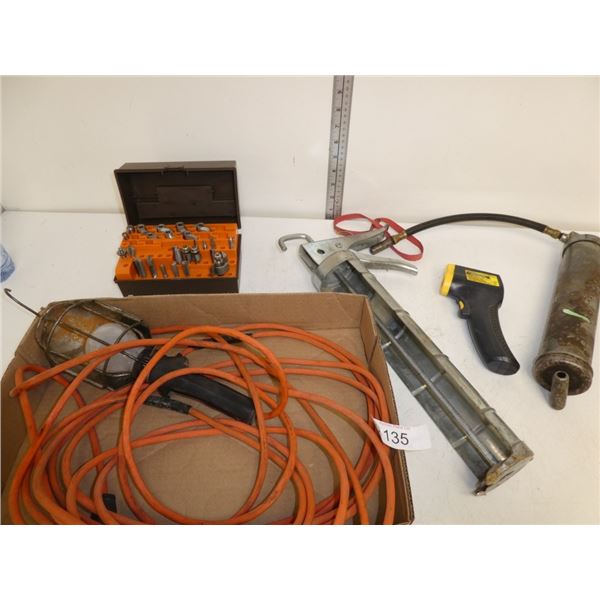 trouble light, caulking gun, grease gun,