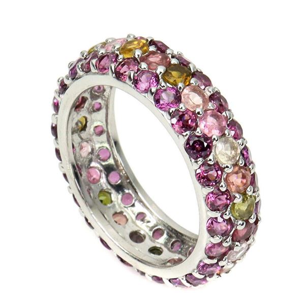 Natural Tourmaline  Rhodolite Garnet Eternity Ring