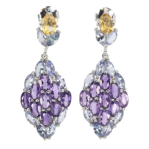 Natural Aquamarine Amethyst Tanzanite Earrings