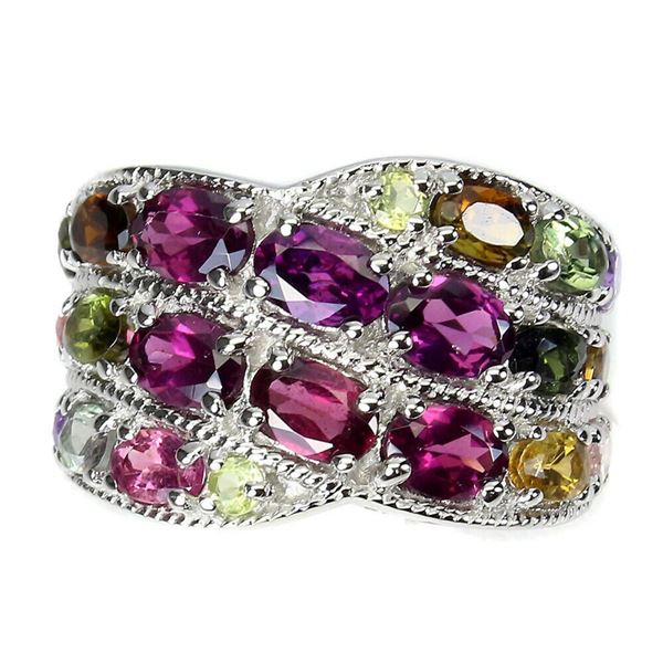 Natural Rhodolite Garnet Amethyst Peridot Ring