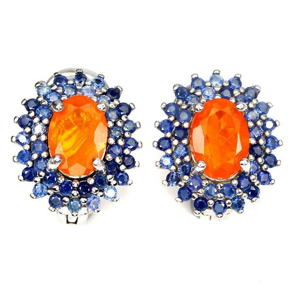 Natural Ethopian Orange Opal & Sapphire Earrings