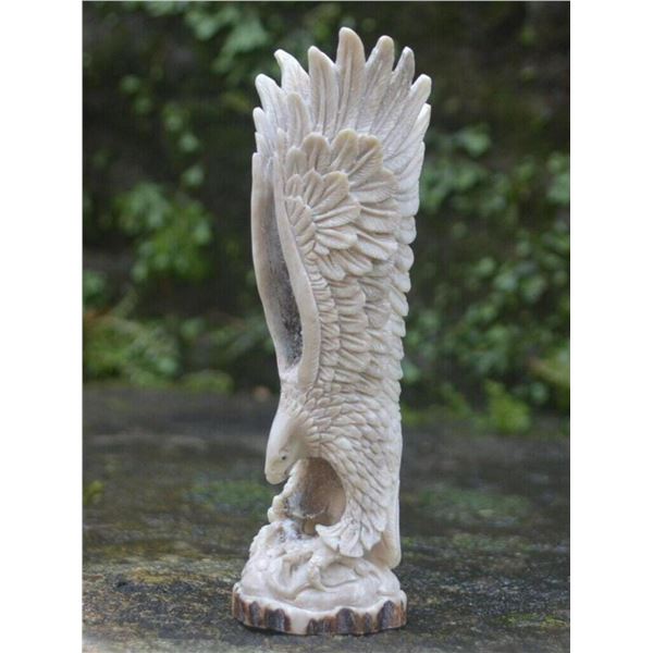 Hand Carved Antler Landing Eagle