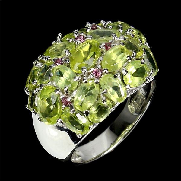 Natural  Peridot Rhodolite Garnet Ring