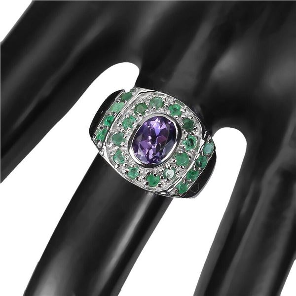 Natural Colombian  Emerald Amethyst Ring