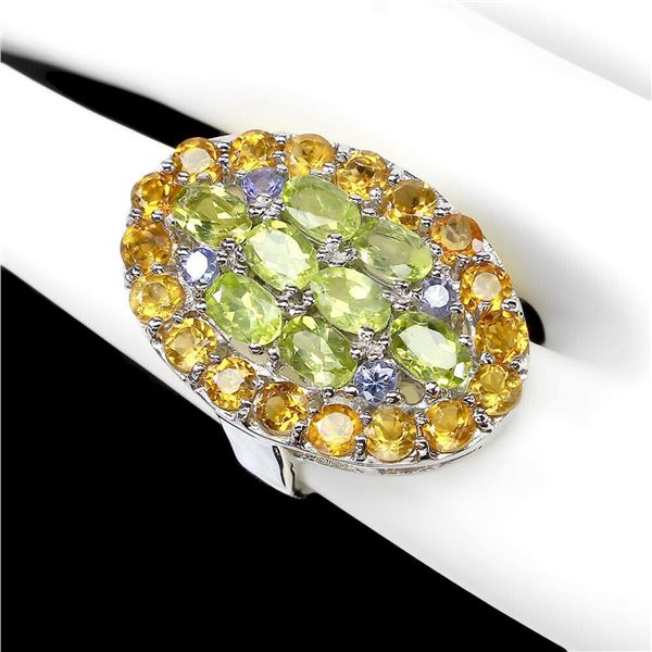 Natural Peridot Citrine Tanzanite Ring