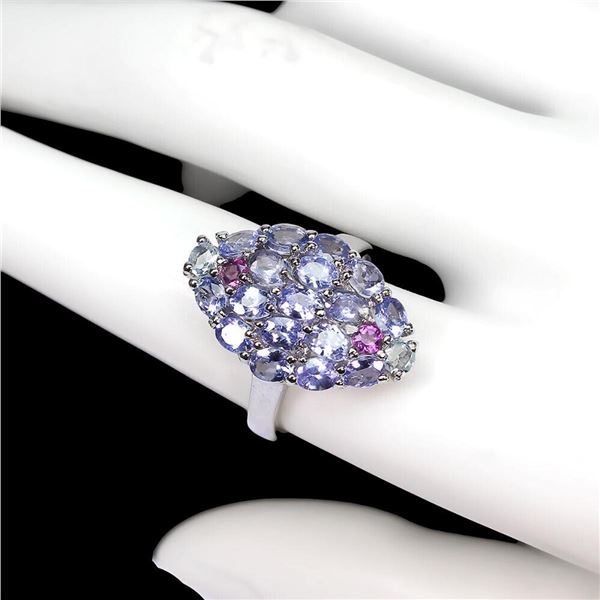 Natural Tanzanite Aquamarine Rhodolite Garnet Ring