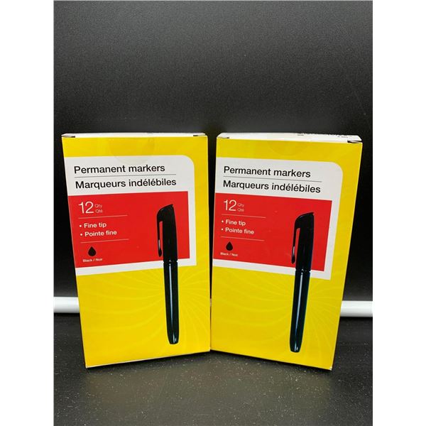 Black Fine Tip Permanent Markers (2 x 12)