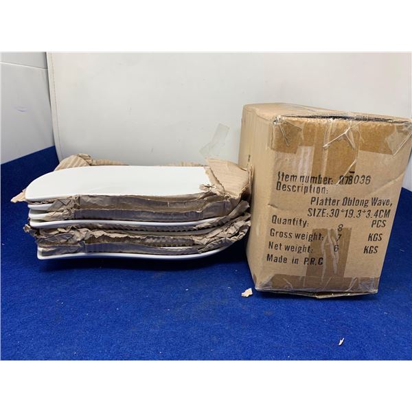 Lot of 8 Oblong Wave 30x19 cm White Platters