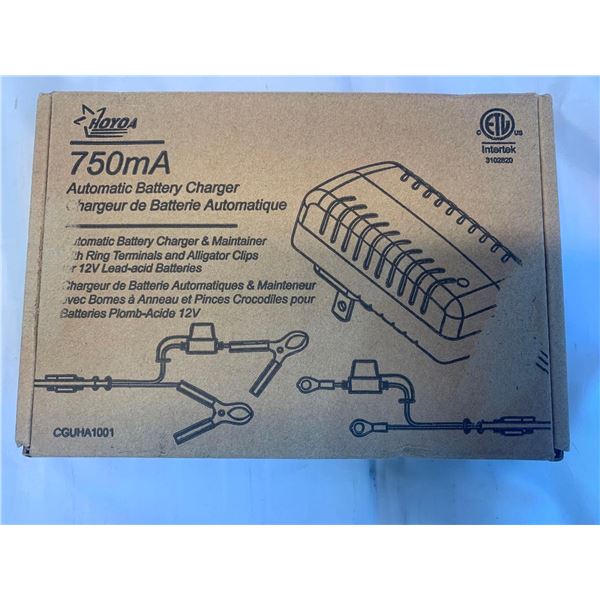 750mA Automatic Battery Charger with Ring Terminals And Alligator Clips