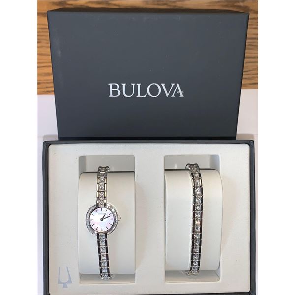 NEW Bulova Model 96X131 Ladies Mulit stone Cystal Wrist Watch & Tennis Bracelet Gift Set