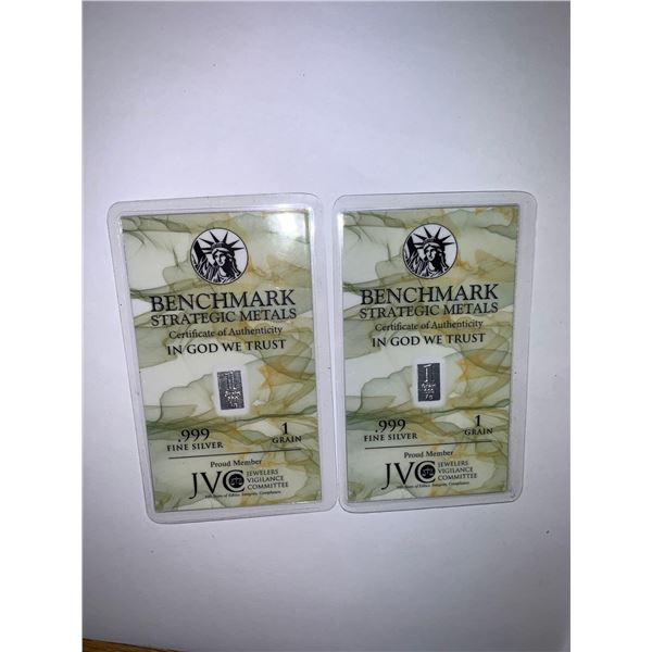 Benchmark Metals .999 Silver Wafer 1 Gr Bars - LOT of 2