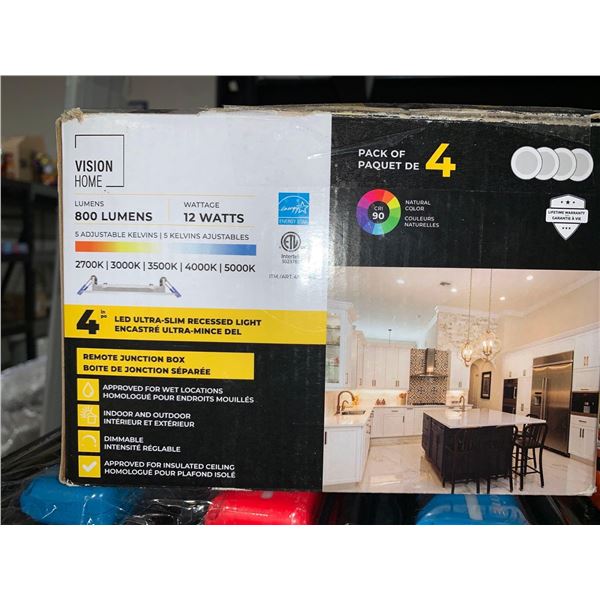 Vision Home 800 Lumens 4" LED Ultra Slim Recessed Light 4 Pack