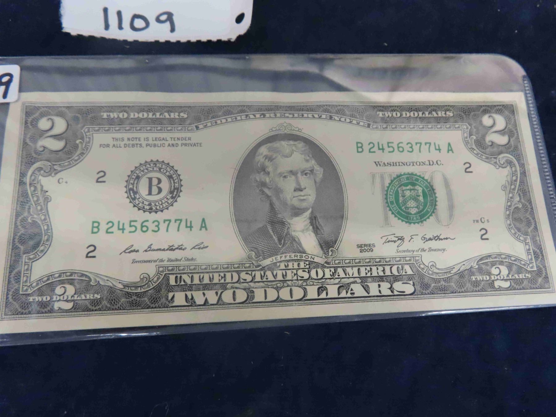 USA $2 Bill Serial Number B2453174A - McSherry Auction Service Ltd.