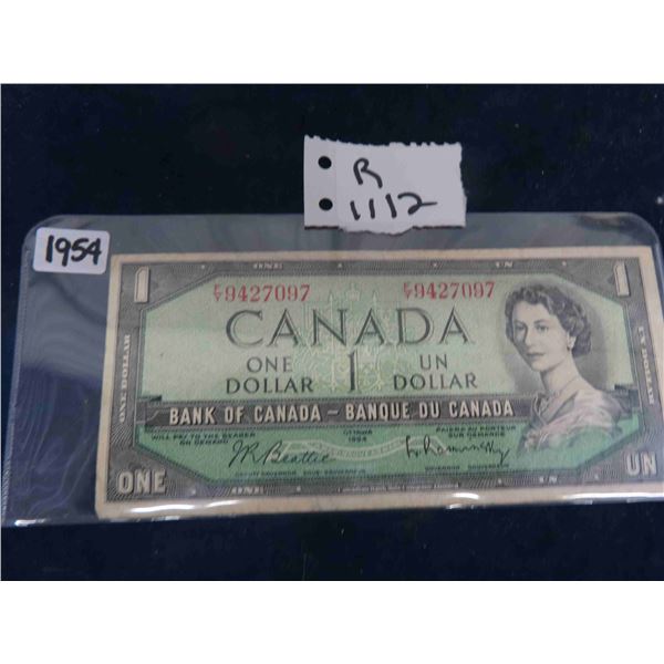 1954 Canada 1 Bill Serial Number 9427097 McSherry Auction Service Ltd 1954-canada-1-bill-serial-number-9427097-mcsherry-auction-service-ltd