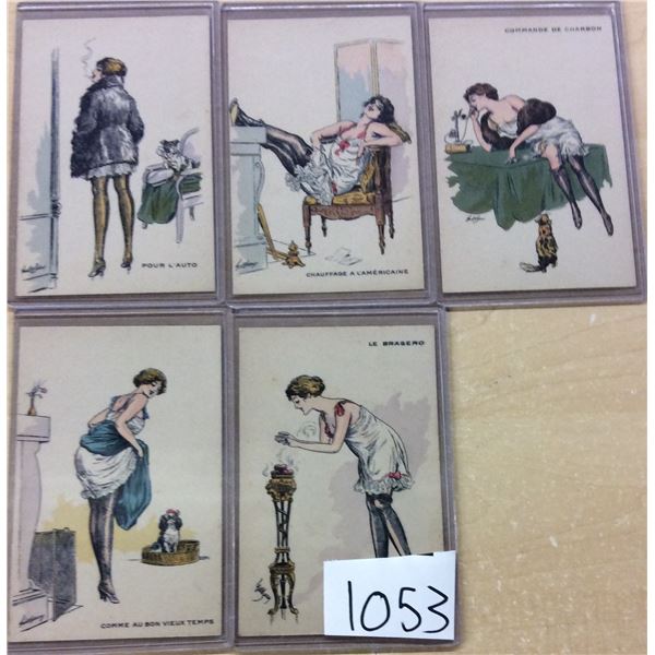 Group of 5 Art Nouveau Ladies in Nightgown Postcards