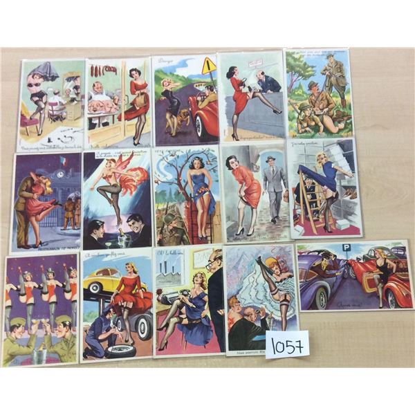 Group of 15 French Pin Up Man & Woman Romance Postcards