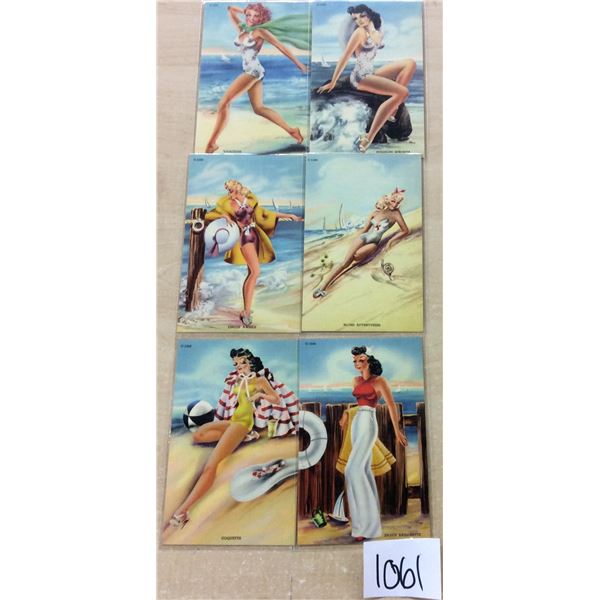 Group of 10 Linen Pin Up Ladies on Beach by Curt Teich Postcards.