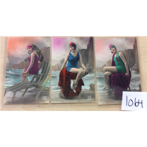 Group of 3 Real Photo Tinted Bathing Beauty Postcards