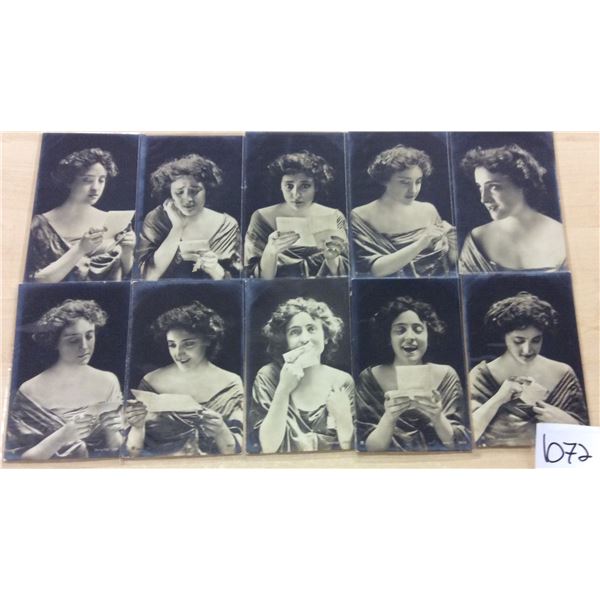 Set of 10 Photo Postcards of Woman Reading Love Letters