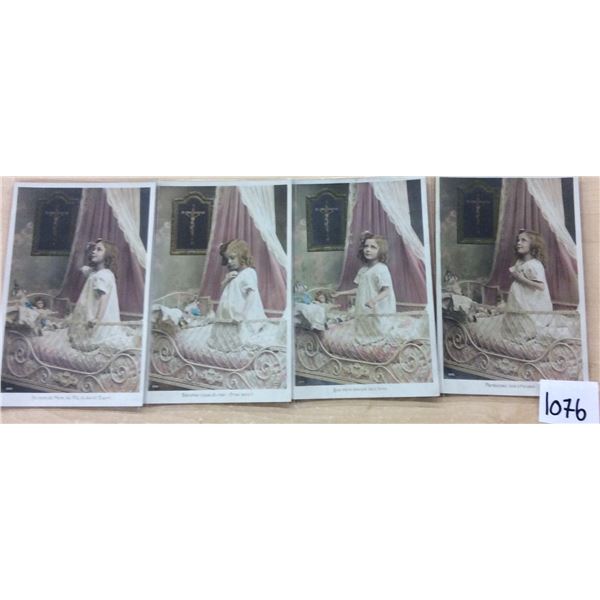 Group of 4 Tinted Photo Girl In Bed with Doll Postcards