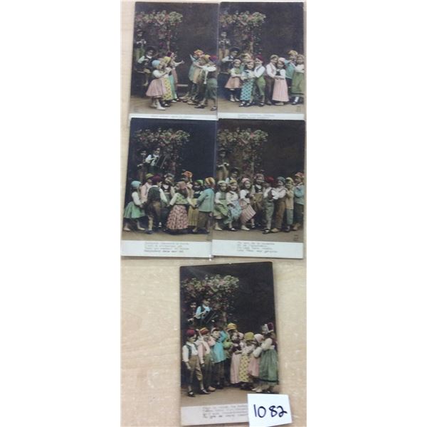 Group of 5 Tinted Photos Of Children Playing Instruments Postcards