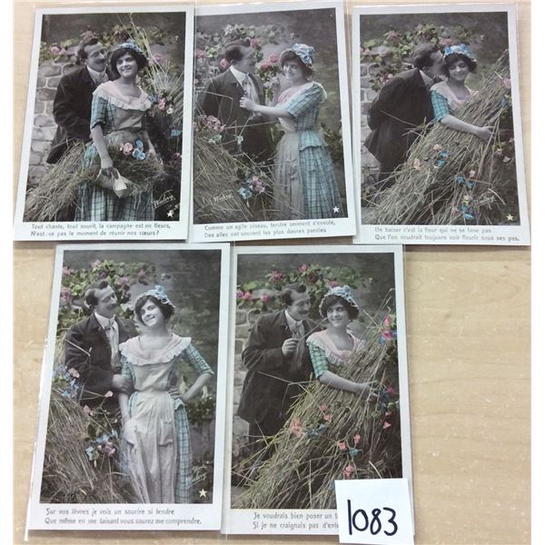 Group of 5 Romantic Lovers Tinted Real Photo Postcards