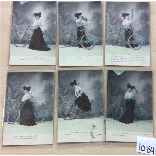 Set of 6 Lady & Bicycle Postcards