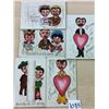 Image 1 : Group of 5 Heart Shaped Head Lovers Postcards