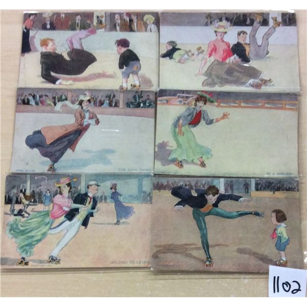 Set of 6 Roller Skating Comic Postcards