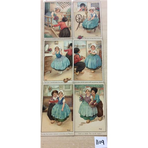 Set of 6 Dutch Children by F. Hardy Postcards