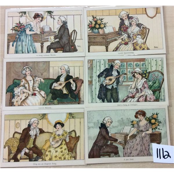 Group of 6 Romance & Music by F. Hardy Postcards